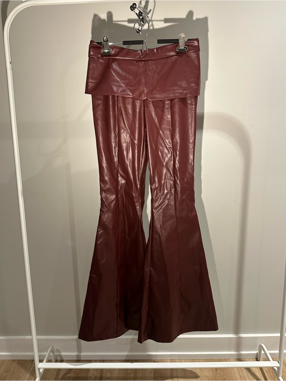 SHEIN Burgundy Faux Leather Flare Pants